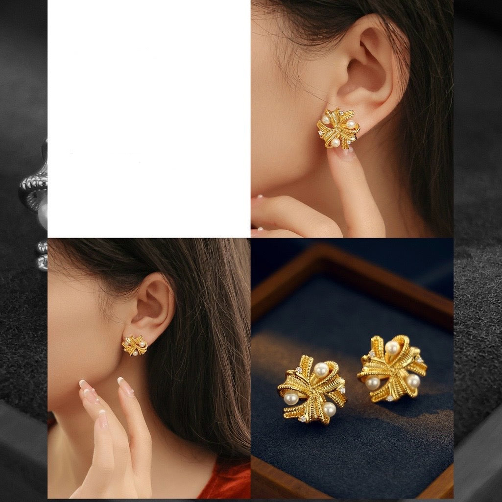 Vintage Style Flower Earrings With Pearl