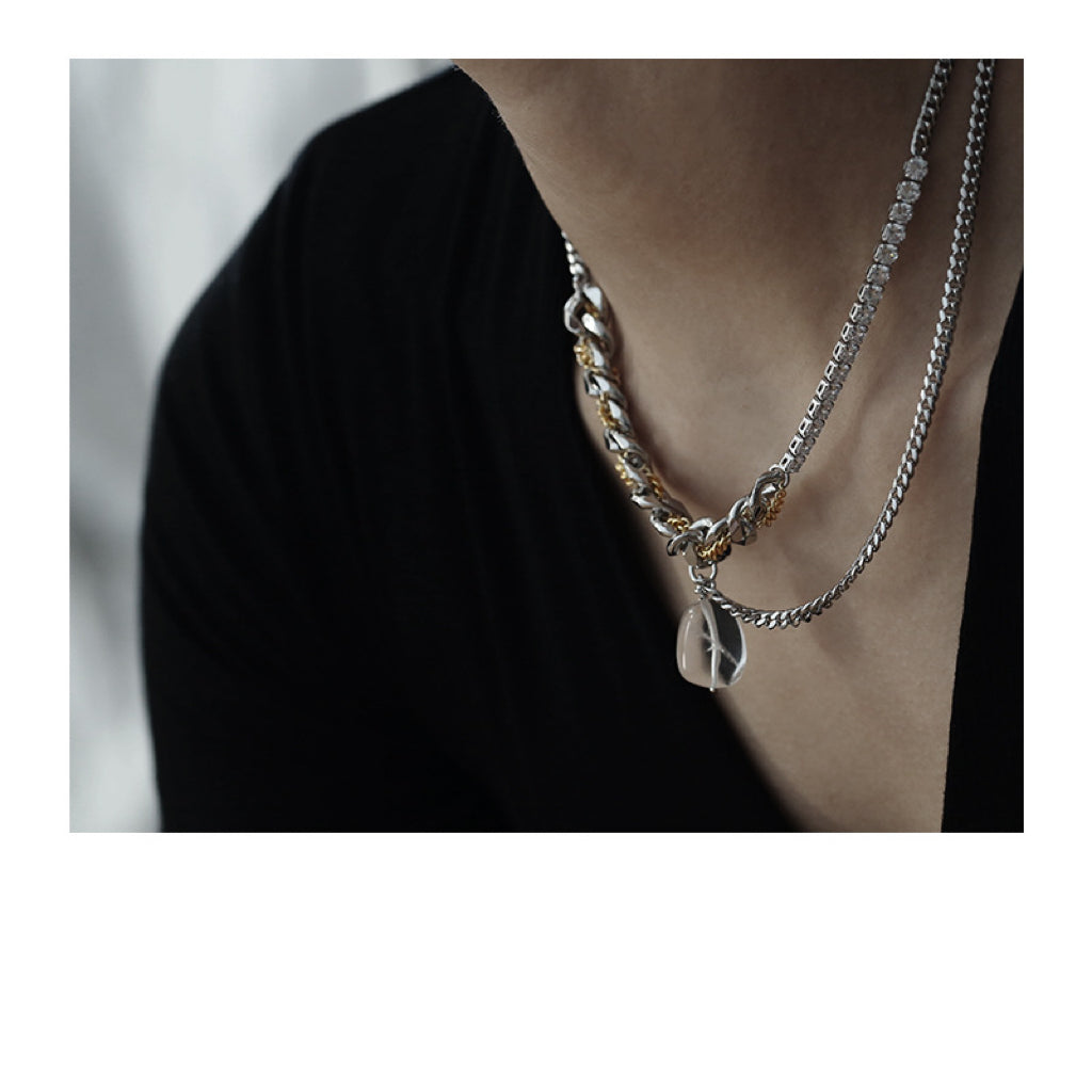 Natural Stone Gold and Silver Double Chain - Modingo Modingo