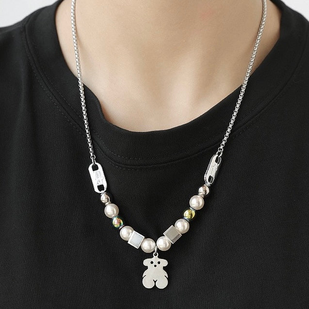Bear Pearl Titanium Steel Necklace - Modingo Modingo