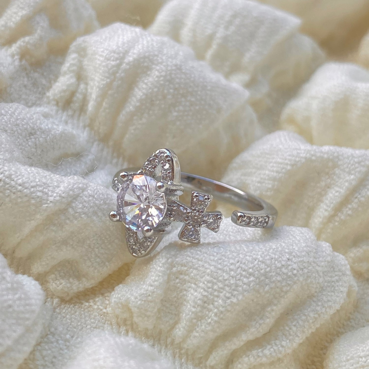 Shiny Zircon Silver Open Ring - Modingo Modingo